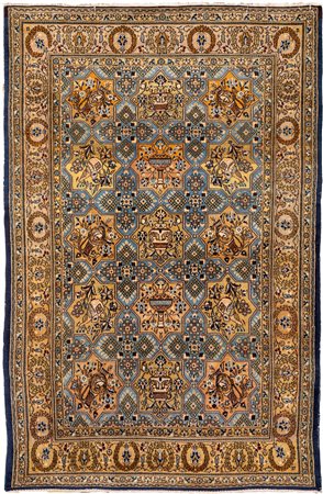  Tappeto celeste e beige a disegno naturalistico e geometrico