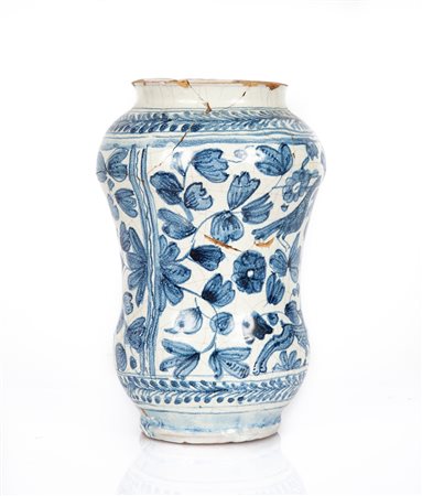  Antico albarello in maiolica bianca e blu
