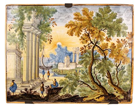  Mattonella in maiolica policroma, Castelli, seconda metà del XVIII secolo