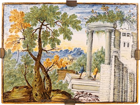  Mattonella in maiolica policroma, Castelli, seconda metà del XVIII secolo