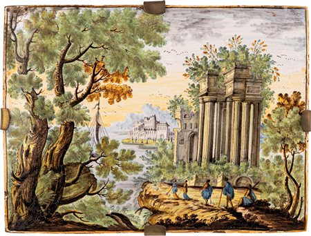  Mattonella in maiolica policroma, Castelli, XVIII secolo