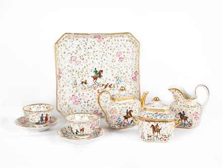  Servizio tete à tete in porcellana con vassoio