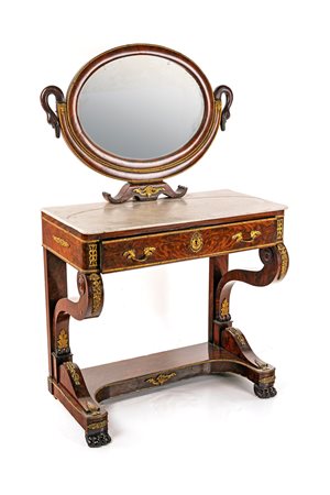  Toletta in mogano d'epoca Impero con finiture ornamentali in bronzo dorato