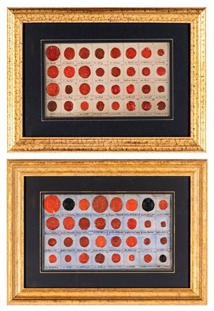  Raccolta di sessantaquattro antiche impronte di ceralacca entro due cornici diverse
