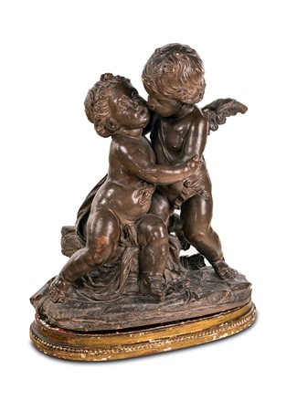  Gruppo in terracotta con Amore e Psiche dall'originale di Claude-Augustin Cayot, Francia, XIX secolo