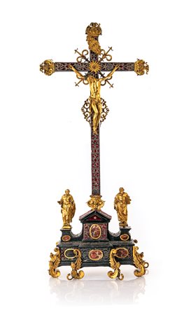 Giovanni Francesco Susini (bottega di) Crocifisso da altare in bronzo dorato, rame argentato e legno ebanizzato