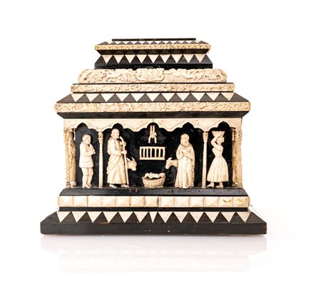  Antico cofanetto nuziale in ebano e osso scolpito, Italia settentrionale, XVIII secolo, nel modo della bottega di Baldassarre degli Embriachi