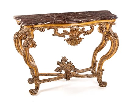  Console Luigi XV in legno laccato e dorato a mecca
