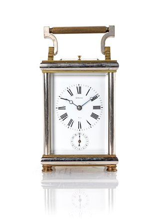  Orologio da carrozza in ottone argentato e dorato, Roma, XIX secolo