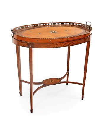  Tavolino ovale in satinwood con piano a vassoio, Inghilterra, fine del XIX secolo