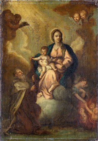 Scuola napoletana del XVII secolo Madonna col Bambino, angeli e Santi