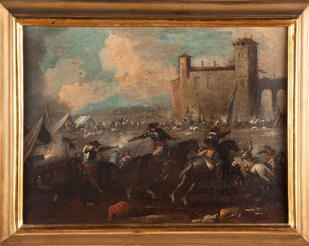 Francesco Monti detto il Brescianino (scuola di) Scena di battaglia sotto le mura