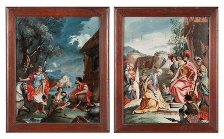 Scuola veneta del XVIII secolo a) David e Abigail  b) Cavaliere e pastori