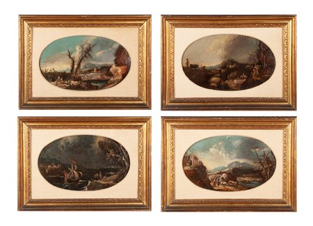 Scuola Veneta del XVII secolo Paesaggi con animali