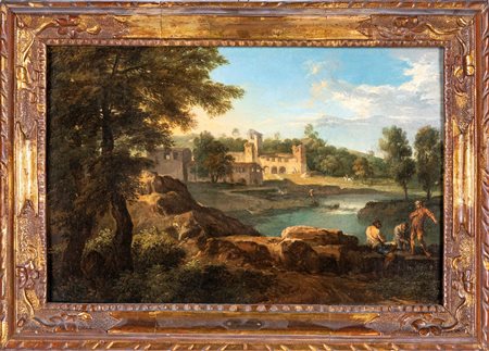 Paolo Anesi Paesaggio lacustre con figure