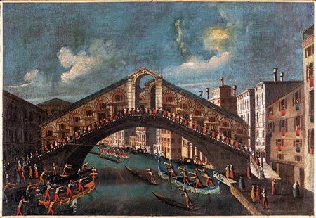 Scuola veneta del XVIII secolo Veduta del Ponte di Rialto