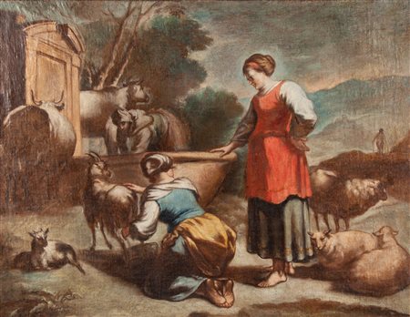 Pittore fine del XVIII secolo Lavandaie al fontanile