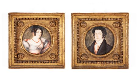 Pittore del XIX secolo Coppia di ritratti in miniatura .