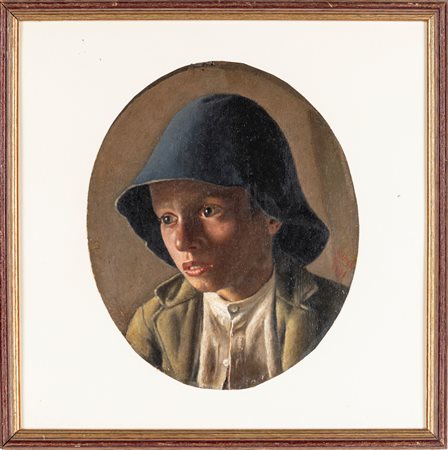 Pittore fine XIX/inizi XX secolo Ritratto di bambino con cappello