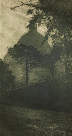 Pittore del XIX secolo - Cupola di San Pietro dal Gianicolo