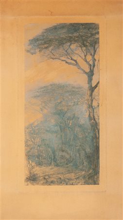 Pittore del XIX secolo - Scorcio con pino