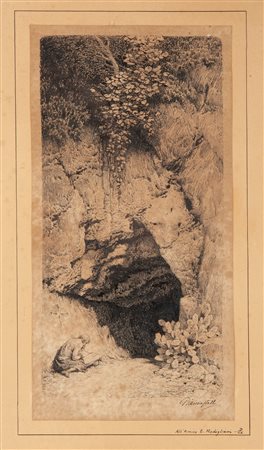 Giovanni Piancastelli Grotta con figura di eremita
