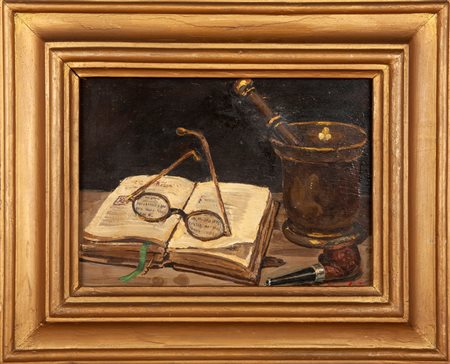 Sandra Morandi Conti Natura morta con occhiali con occhiali e libro