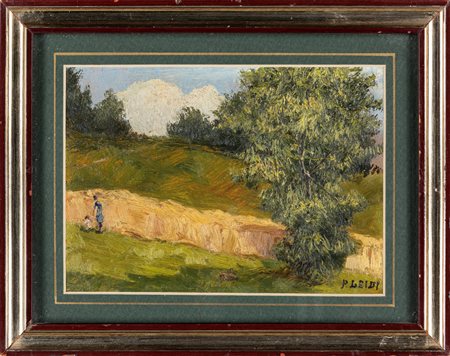 Pietro Leidi Paesaggio con figure a passeggio