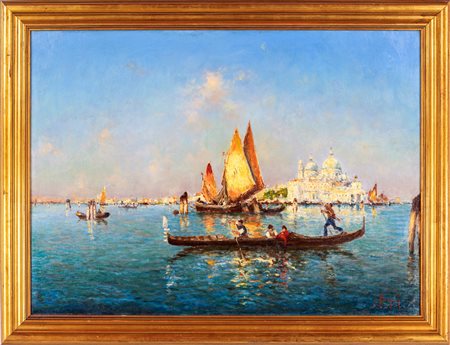 Emanuele Brugnoli Venezia Punta della dogana e chiesa della Salute con imbarcazioni