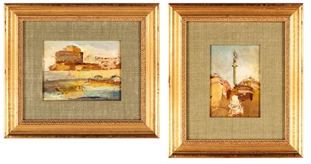 Dante Ricci a) Colonna dell'Immacolata a Piazza Mignanelli  b) Veduta di Castel Sant'Angelo