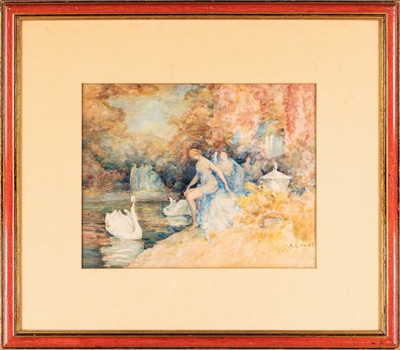 Pittore del XIX secolo Ninfe e cigni
