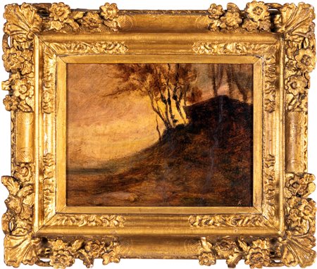 Antonio Fontanesi (attribuito a) Attribuito a - Paesaggio con casolare ed alberi