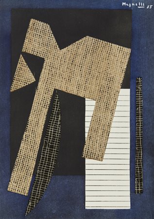 MAGNELLI ALBERTO (1888 - 1971) - Papier collé sur fond bleu.