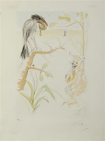 DALI' SALVADOR (1904 - 1989) - Da Le Bestiaire de La Fontaine Dalinisé : Le Corbeau et le Renard.
