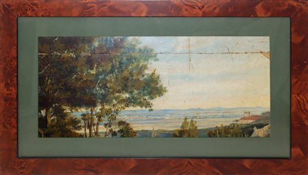 Paesaggio panoramico con alberi, Italian painter of the 19° secolo .