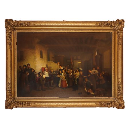 Auguste Corkole (Brugge 1822-Gent 1875)  - Interno con personaggi