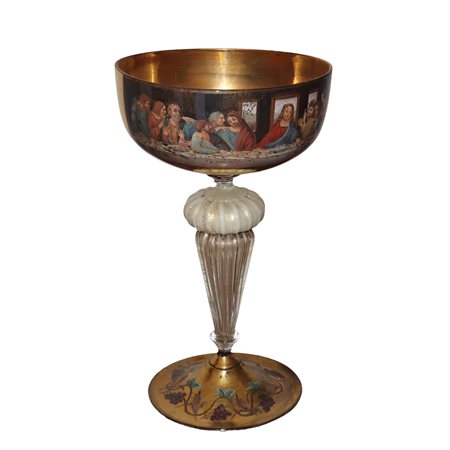 Calice in vetro Murano con raffigurazione dell'Ultima Cena