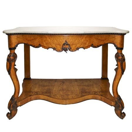 Console in legno di acero con marmo bianco al piano, Luigi Philippe, 19° secolo 