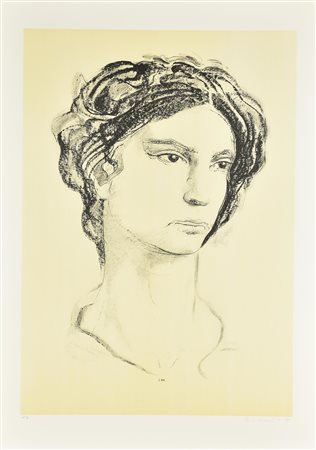 Pietro Annigoni RITRATTO litografia su carta, cm 70x50; es. prova d'autore...