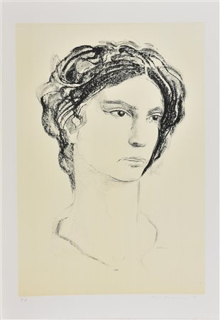 Pietro Annigoni RITRATTO litografia su carta, cm 70x50; es. prova d'autore firma