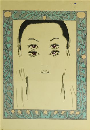 Dino Buzzati DUPLICE stampa fotolitografica su carta, cm 35x23 firma e data...