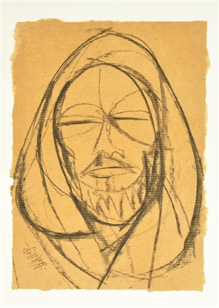 GIANBAR (Gianni Baretta) UOMO BARBUTO carboncino su cartoncino, cm 23x17 firma