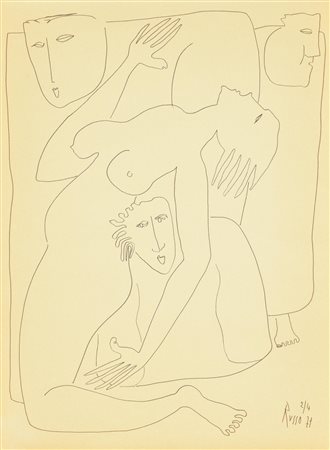 Russo CORPI RICURVI pennarello su carta, cm 40x30 firma e data eseguito nel 1971