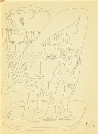 Russo FIGURE INTRECCIATE pennarello su carta, cm 40x30 firma e data eseguito...