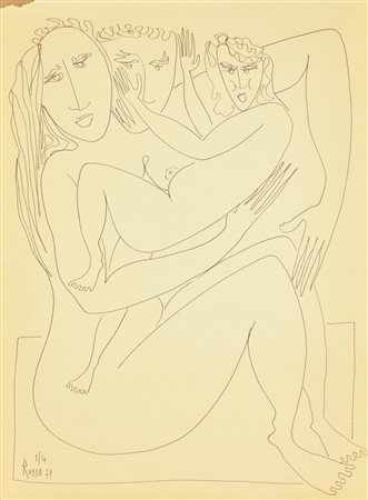 Russo TRE FIGURE pennarello su carta, cm 40x30 firma e data eseguito nel 1971