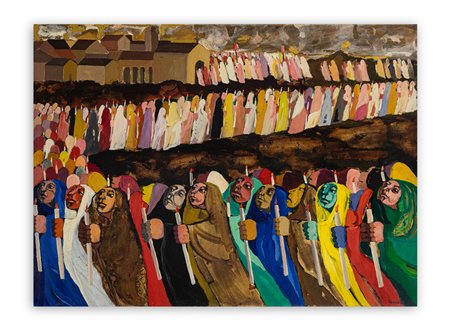 SAVERIO TERRUSO (1939-2003) - Senza Titolo (Grande processione dorata), anni '70