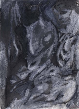 SANDRO CHIA (Firenze, 1946) Scultura di giovane a cavallo 1982 olio su carta...