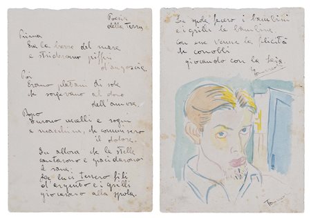TANCREDI PARMEGGIANI (Feltre, 1927 - Roma, 1964) Autoritratto su Poesia della...