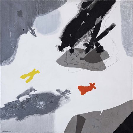 GINO MORANDIS (Venezia, 1915 - 1995) Immagine 1990 olio sabbia e rete...