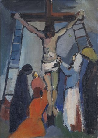 SANTE MONACHESI (Roma, 1910 - 1991) Crocifissione olio su tela cm. 50x35...